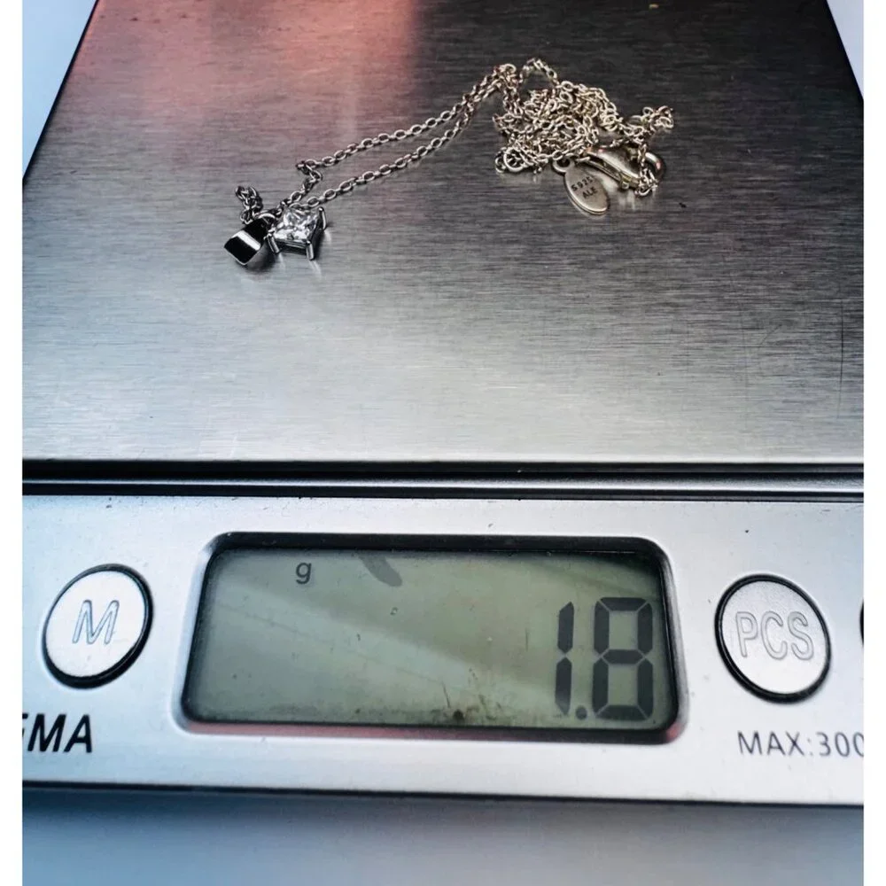 Pandora 18” Sterling Silver Necklace w Princess Cut Pendant 925 ALE Estate - Picture 7 of 10